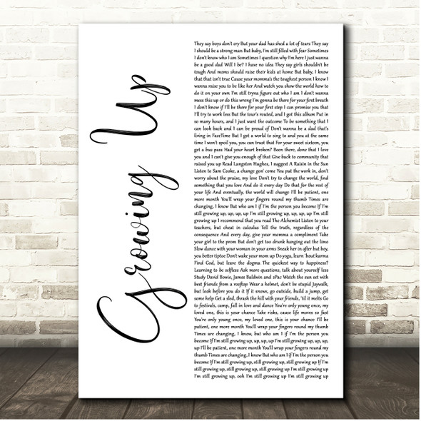 Macklemore & Ryan Lewis Growing Up White Script Song Lyric Print