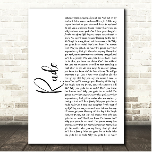 MAGIC! Rude White Script Song Lyric Print