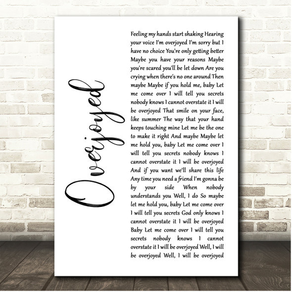 Matchbox 20 Overjoyed White Script Song Lyric Print