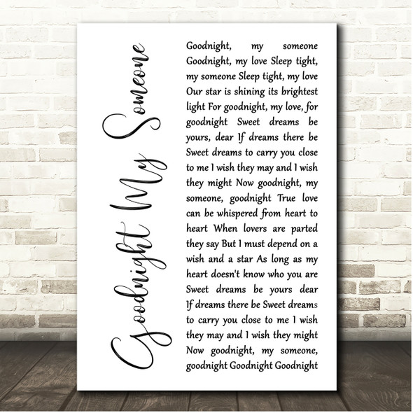 Shirley Jones Goodnight My Someone White Script Song Lyric Print