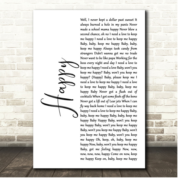 The Rolling Stones Happy White Script Song Lyric Print