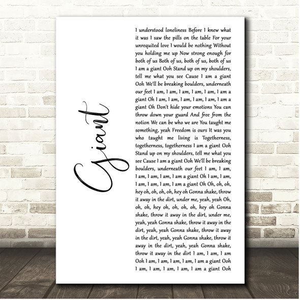 Calvin Harris & Rag'n'Bone Man Giant White Script Song Lyric Print