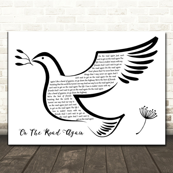 Willie Nelson On The Road Again Black & White Dove Bird Song Lyric Print