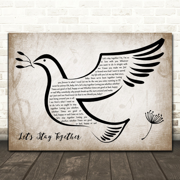 Al Green Let's Stay Together Vintage Dove Bird Song Lyric Print
