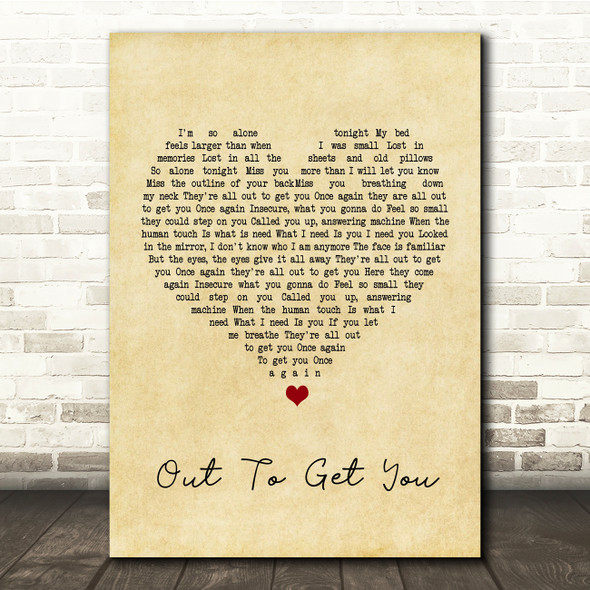 James Out To Get You Vintage Heart Song Lyric Quote Print