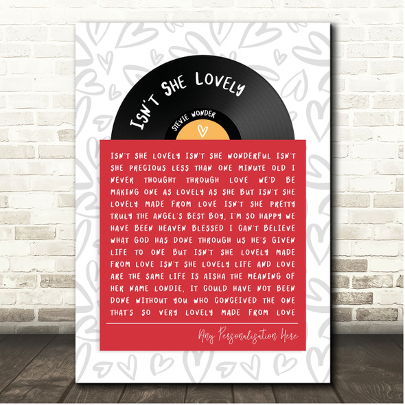 Stevie Wonder Isn't She Lovely Vinyl Record In Sleeve Hearts Song Lyric Print