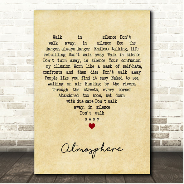 Joy Division Atmosphere Vintage Heart Song Lyric Print