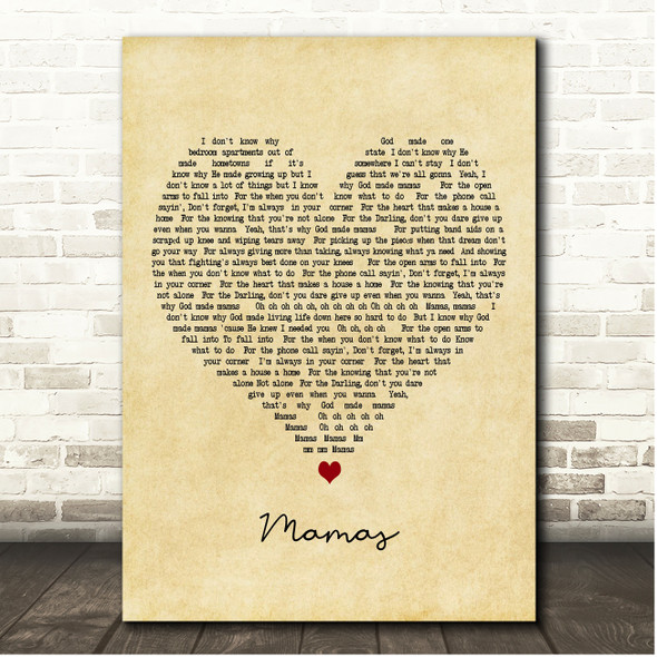Anne Wilson & Hillary Scott Mamas Vintage Heart Song Lyric Print