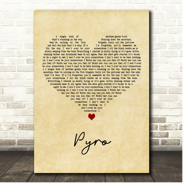 Kings Of Leon Pyro Vintage Heart Song Lyric Print