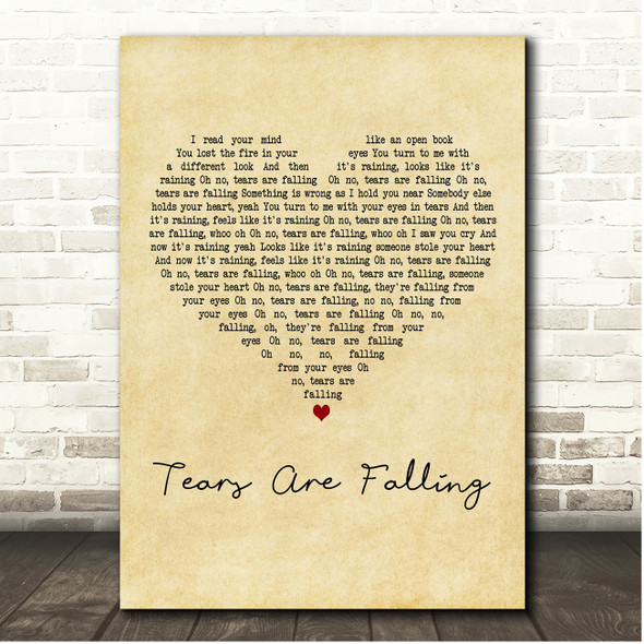 Kiss Tears Are Falling Vintage Heart Song Lyric Print