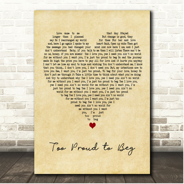 Luther Vandross Too Proud to Beg Vintage Heart Song Lyric Print