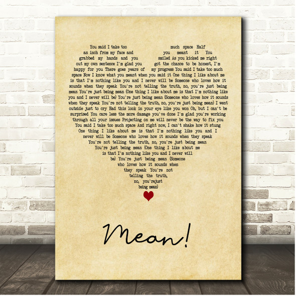 Madeline The Person Mean! Vintage Heart Song Lyric Print