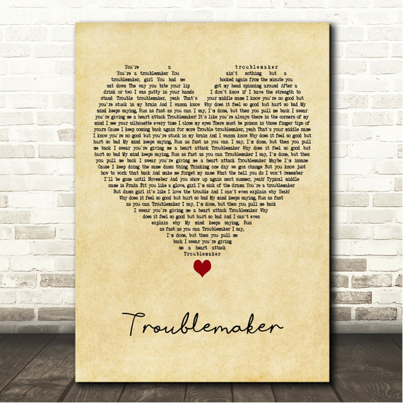 Olly Murs Troublemaker Vintage Heart Song Lyric Print