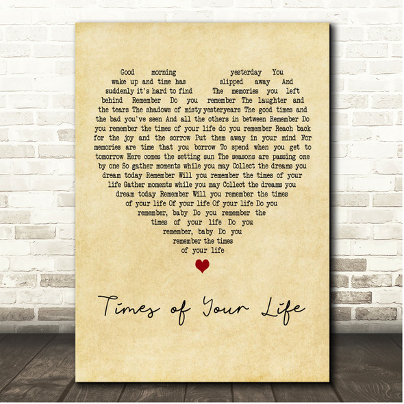 Paul Anka Times Of Your Life Vintage Heart Song Lyric Print