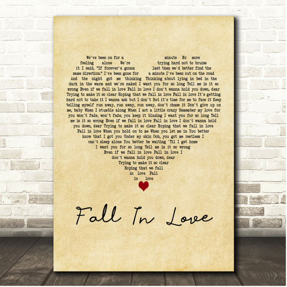 Barcelona Fall In Love Vintage Heart Song Lyric Print