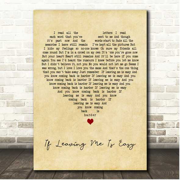 Phil Collins If Leaving Me Is Easy Vintage Heart Song Lyric Print