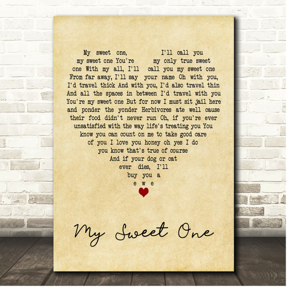 Phish My Sweet One Vintage Heart Song Lyric Print