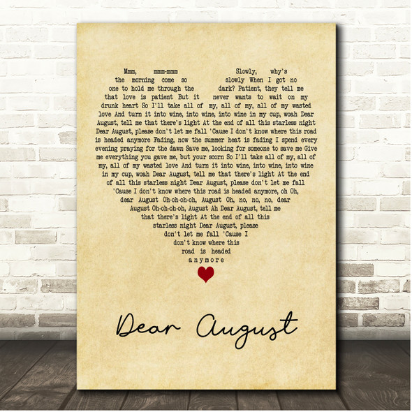 PJ Harding & Noah Cyrus Dear August Vintage Heart Song Lyric Print