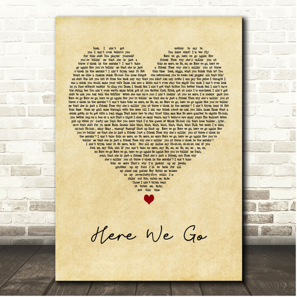 Trina Here We Go Vintage Heart Song Lyric Print