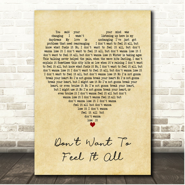 White Lies Dont Want to Feel It All Vintage Heart Song Lyric Print