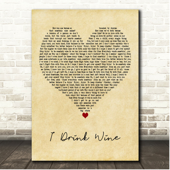 Adele I Drink Wine Vintage Heart Song Lyric Print