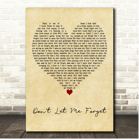Catherine McGrath Dont Let Me Forget Vintage Heart Song Lyric Print