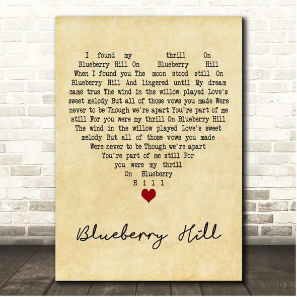 Fats Domino Blueberry Hill Vintage Heart Song Lyric Print
