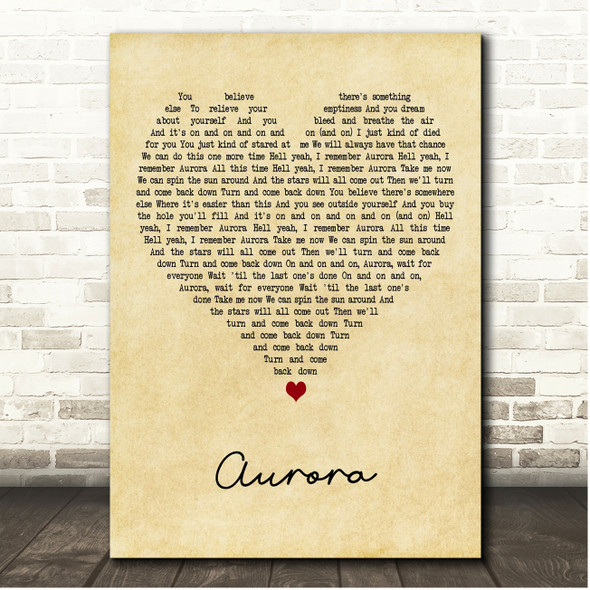 Foo Fighters Aurora Vintage Heart Song Lyric Print