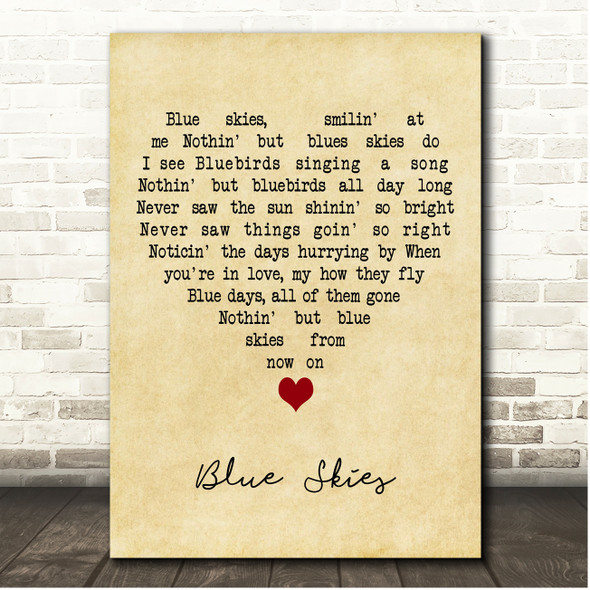 Frank Sinatra Blue Skies Vintage Heart Song Lyric Print