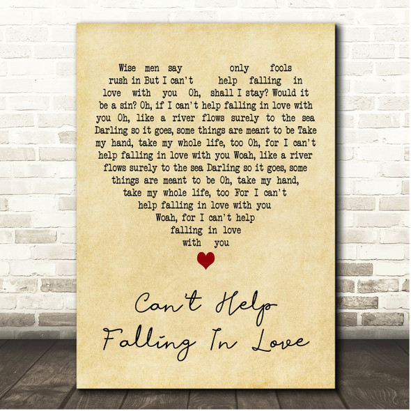Haley Reinhart Cant Help Falling In Love Vintage Heart Song Lyric Print