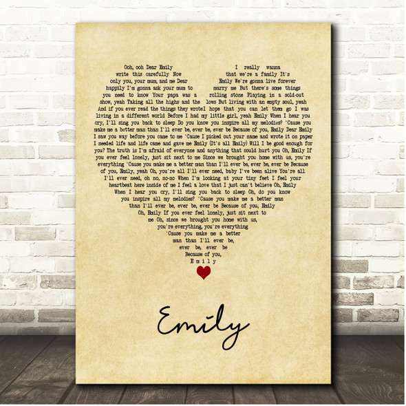James Arthur Emily Vintage Heart Song Lyric Print