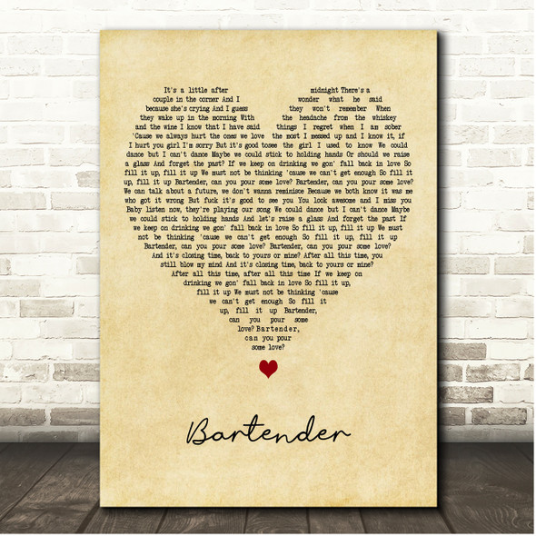 James Blunt Bartender Vintage Heart Song Lyric Print