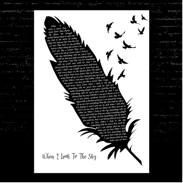 Train When I Look To The Sky Black & White Feather & Birds Song Lyric Print