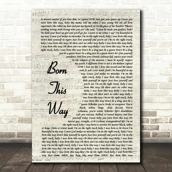 Lady Gaga Born This Way Vintage Script Song Lyric Quote Print