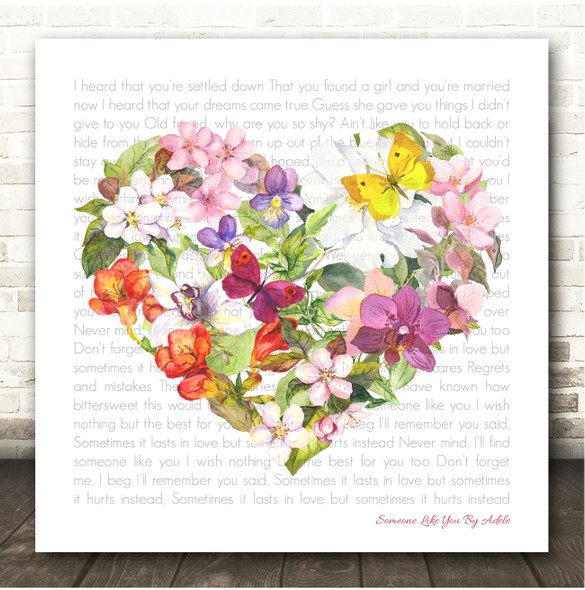 Adele Someone Like You Floral Heart Square Song Lyric Print