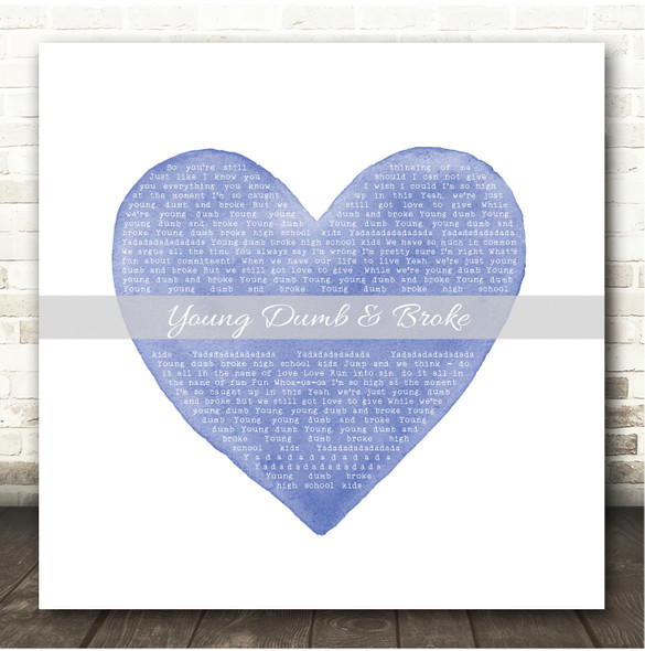 Khalid Young Dumb & Broke Square Blue Watercolour Heart Song Lyric Print