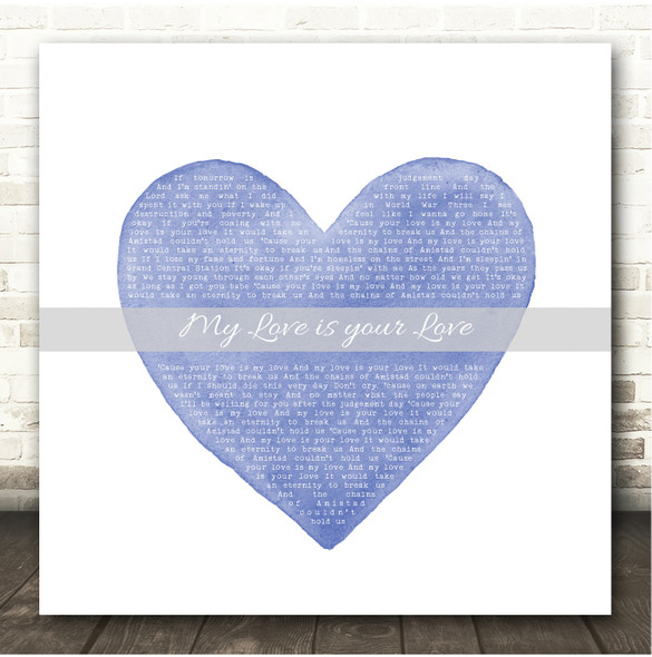 Whitney Houston My Love Is Your Love Square Blue Watercolour Heart Song Lyric Print