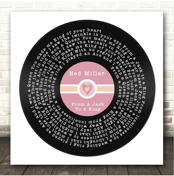 Ned Miller From A Jack To A King Square Pink Heart Vinyl Record Song Lyric Print