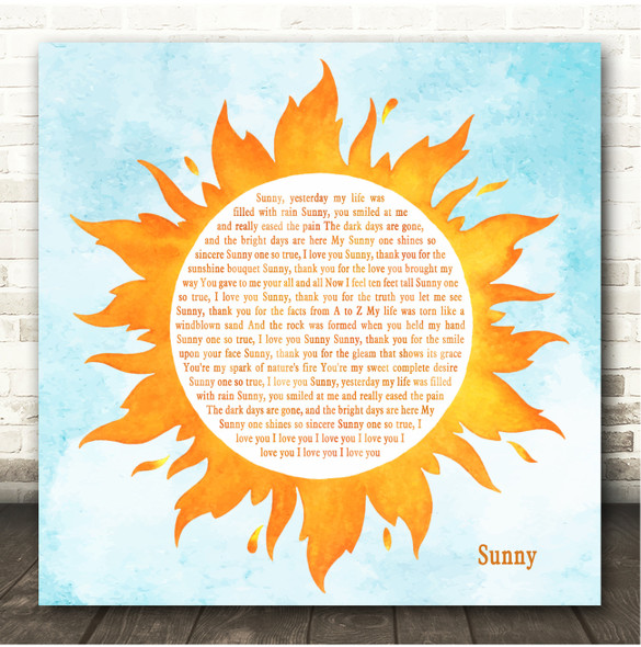 Boney M Sunny Watercolour Sun Sunshine Song Lyric Print