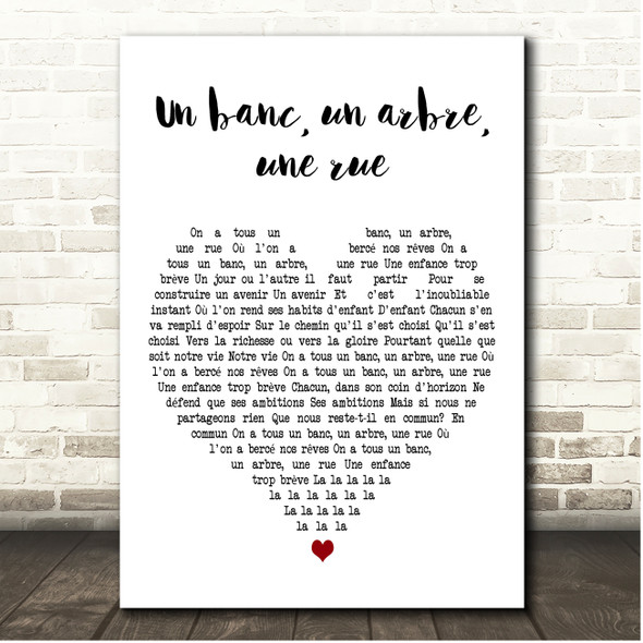 Séverine Un banc, un arbre, une rue White Heart Song Lyric Print