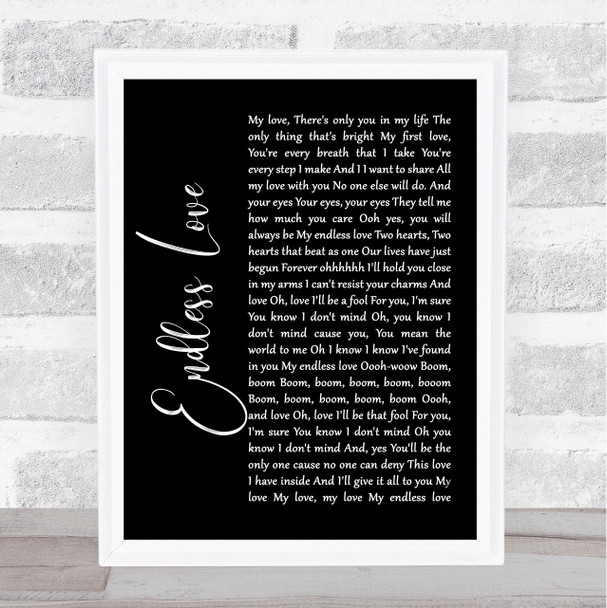 Lionel Richie & Mariah Carey Endless Love Black Script Song Lyric Quote Print