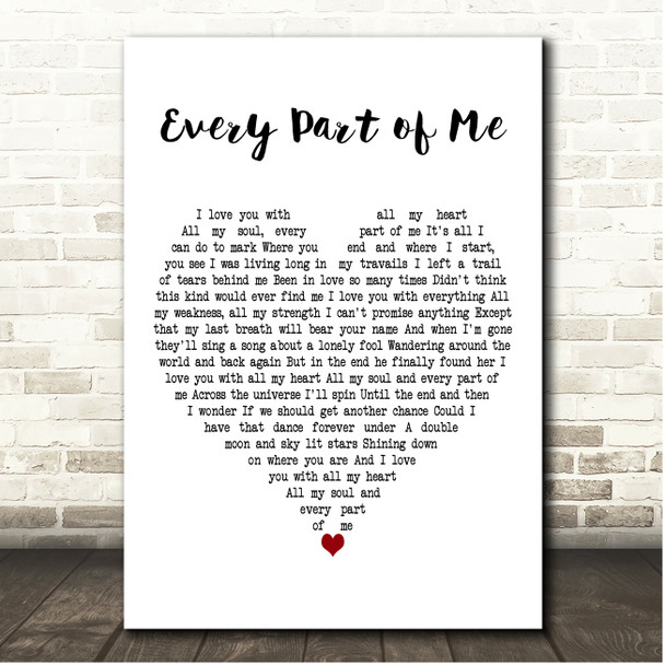 Steve Earle Every Part of Me White Heart Song Lyric Print