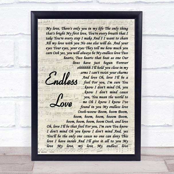 Lionel Richie & Mariah Carey Endless Love Vintage Script Song Lyric Quote Print