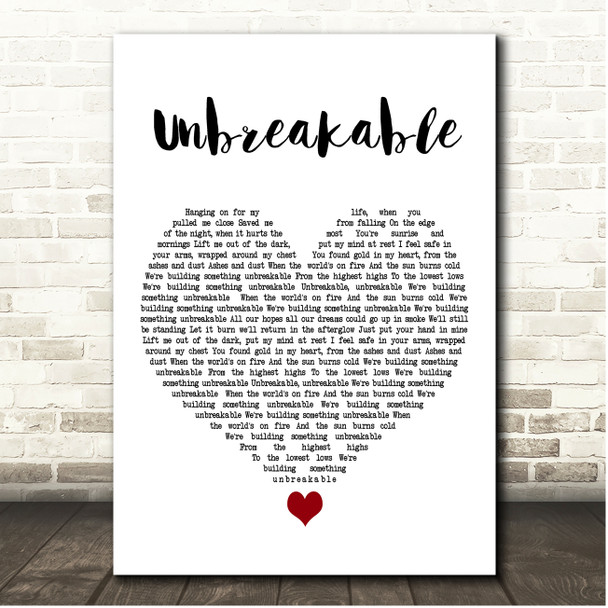 TELYKast Unbreakable White Heart Song Lyric Print