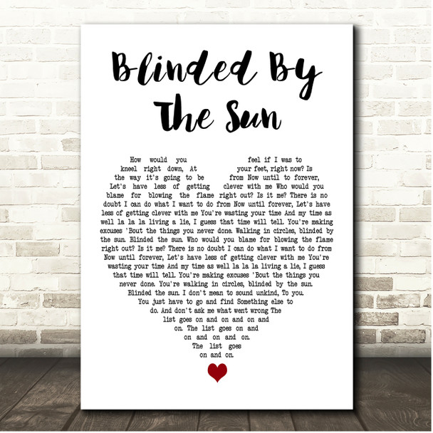 The Seahorses Blinded By The Sun White Heart Song Lyric Print