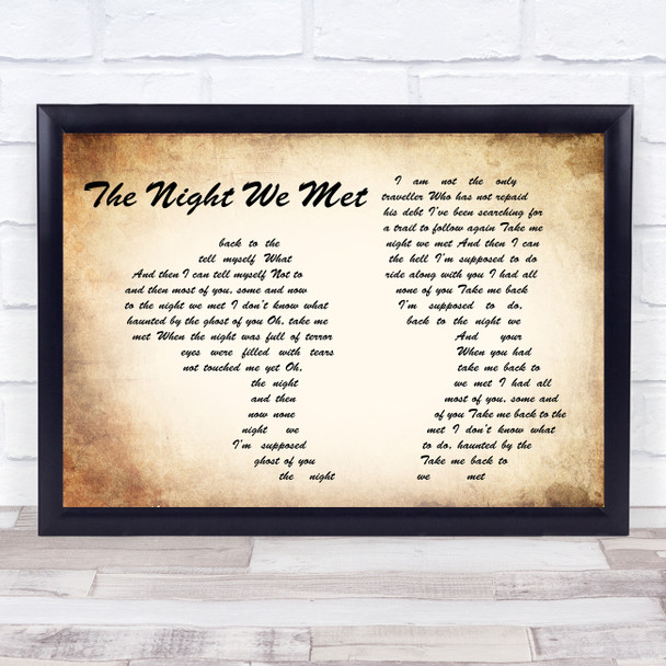 Lord Huron The Night We Met Man Lady Couple Song Lyric Quote Print