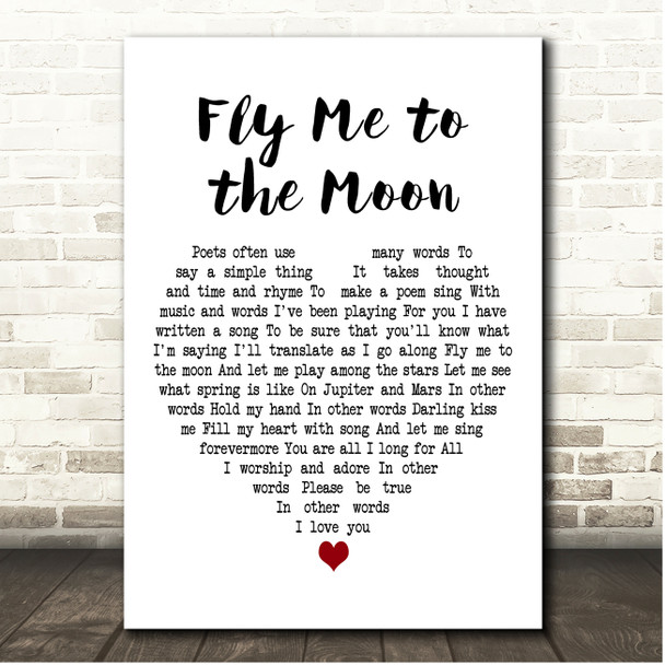 Tony Bennett Fly Me to the Moon White Heart Song Lyric Print