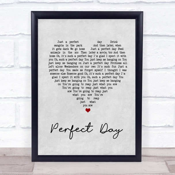 Lou Reed Perfect Day Grey Heart Song Lyric Quote Print