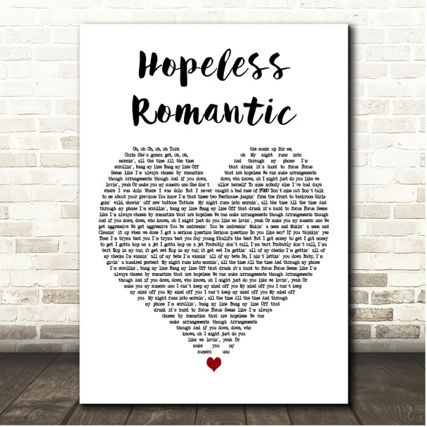 Wiz Khalifa Hopeless Romantic White Heart Song Lyric Print
