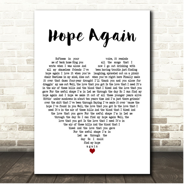 Zach Bryan Hope Again White Heart Song Lyric Print